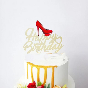 Red High Heels Happy Birthday Cake Topper