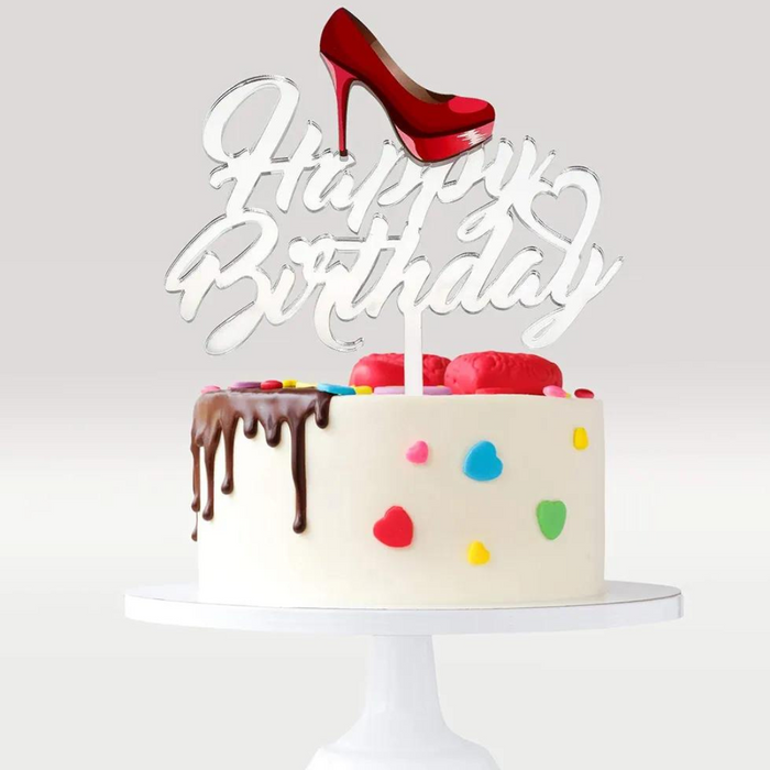 Red High Heels Happy Birthday Cake Topper