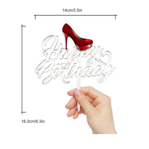 Red High Heels Happy Birthday Cake Topper